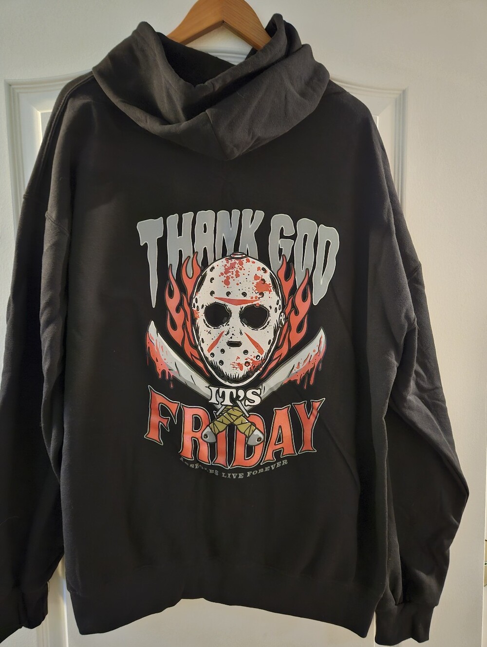 NWOT ALF Black Graphic 'Thank God It's Friday' Hoodie Sweatshirt